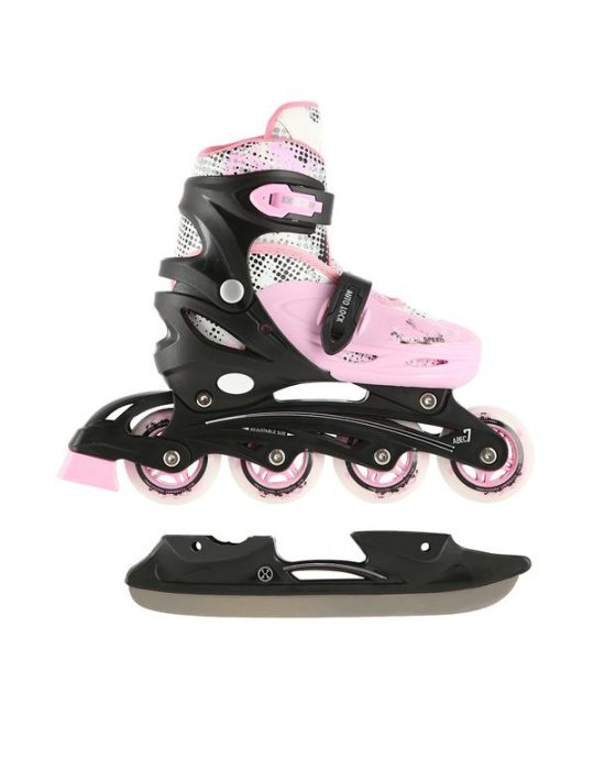 Patines 4 en 1 ajustables Rosa Nils Extreme - Hielo, Línea, Quad y 3 Ruedas en Uno 14 
