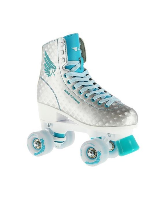 Nils Extreme 4 Wheel Skates Silver-Turquoise - Safe Beginner Skates 1 