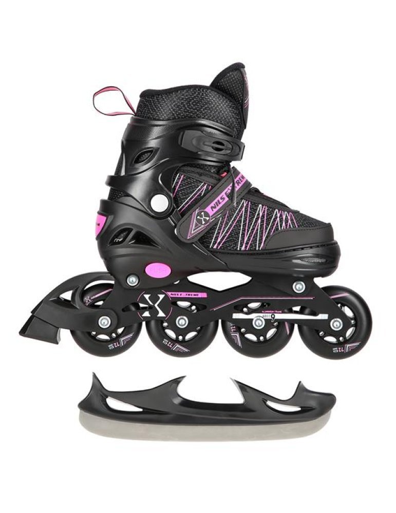 NH11912 A 2IN1 BLACK/PINK SIZE S(31-34) IN-LINE SKATES/HOCKEY ICE SKATES 12 