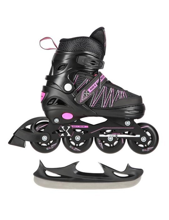 NH11912 A 2IN1 BLACK/PINK SIZE S(31-34) IN-LINE SKATES/HOCKEY ICE SKATES 12 