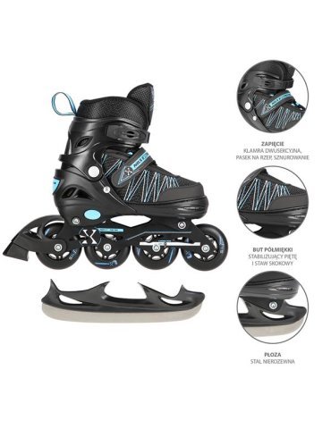NH11912 A 2IN1 BLACK/BLUE SIZE M(35-38) IN-LINE SKATES/HOCKEY ICE SKATES 1  2