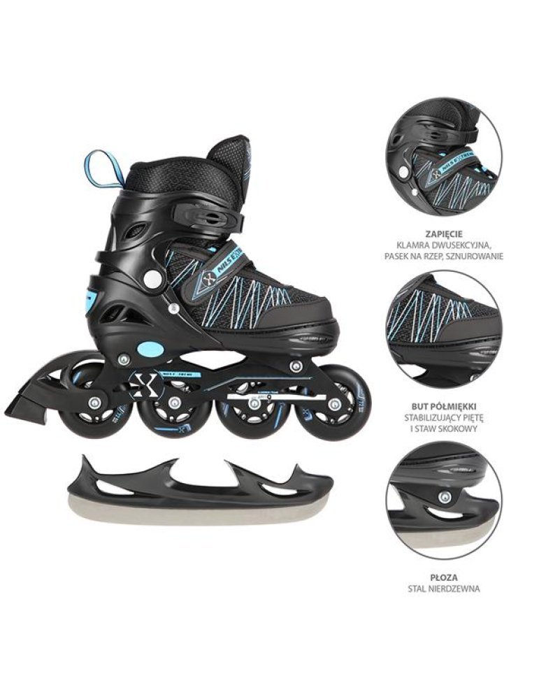 NH11912 A 2IN1 BLACK/BLUE SIZE M(35-38) IN-LINE SKATES/HOCKEY ICE SKATES 2 