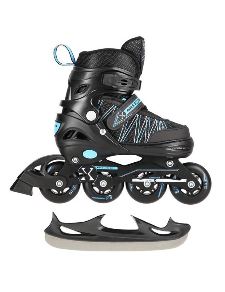 NH11912 A 2IN1 BLACK/BLUE SIZE M(35-38) IN-LINE SKATES/HOCKEY ICE SKATES 12 