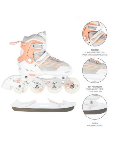 Pattini regolabili 2 in 1 bianchi e rosa – in linea e artistici 1  2