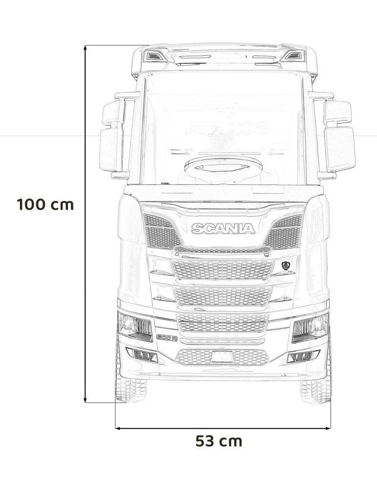 Scania R-SERIES: Caminhão elétrico para crianças com luzes LED, MP3, Bluetooth e controle remoto de 2,4 GHz