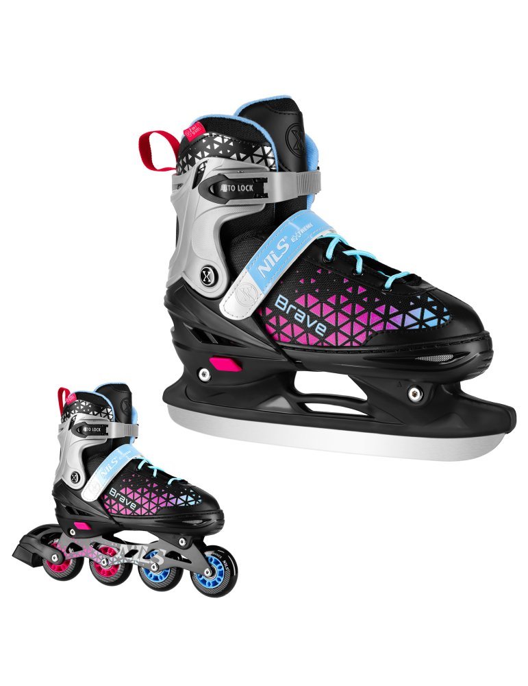 NH18190A IN-LINE SKATES/HOCKEY ICE SKATES SET 4IN1 BRAVE PINK SIZE S(29-33) NILS EXTREME
