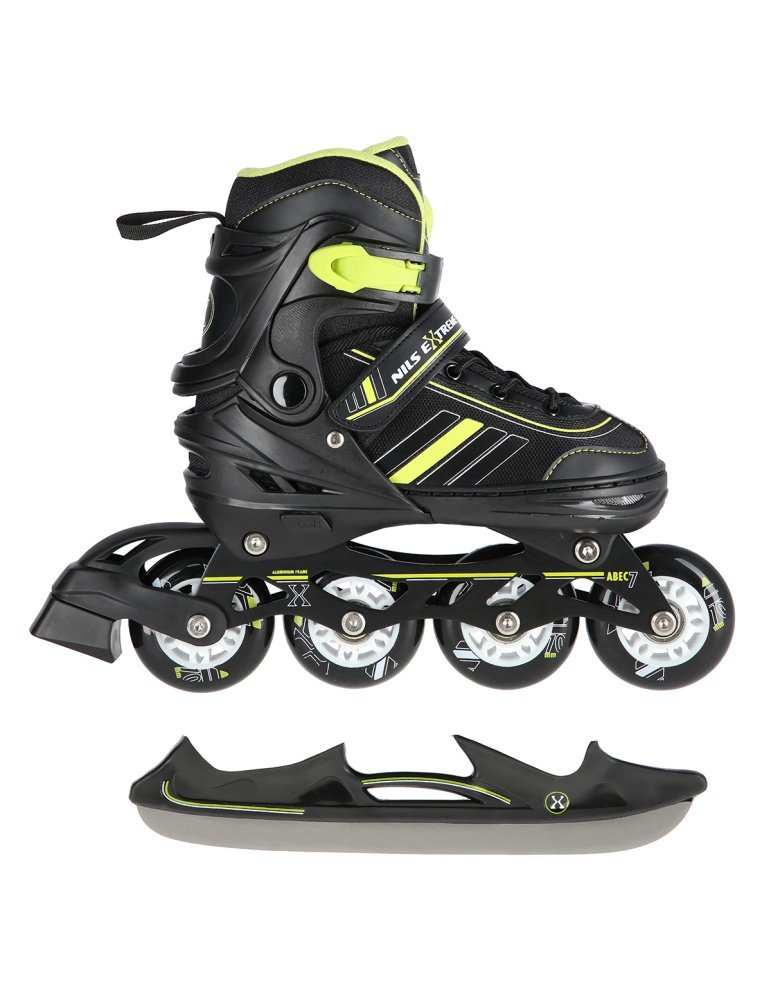 NH18191 2IN1 BLACK/LIME SIZE L(39-43) IN-LINE SKATES/HOCKEY ICE SKATES