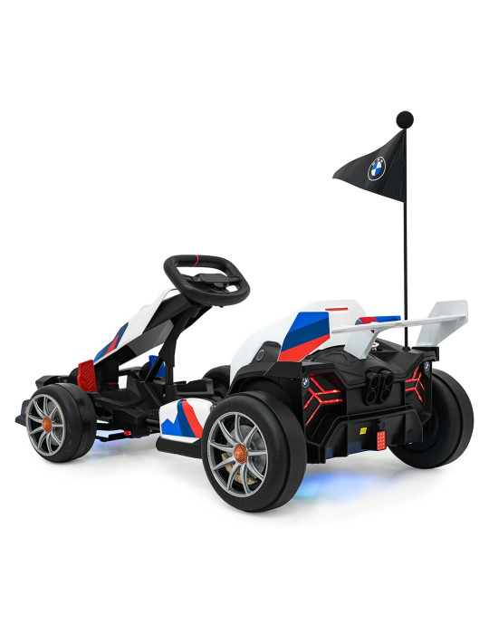 Kart elétrico infantil BMW 24V com função de derleta e luzes LED