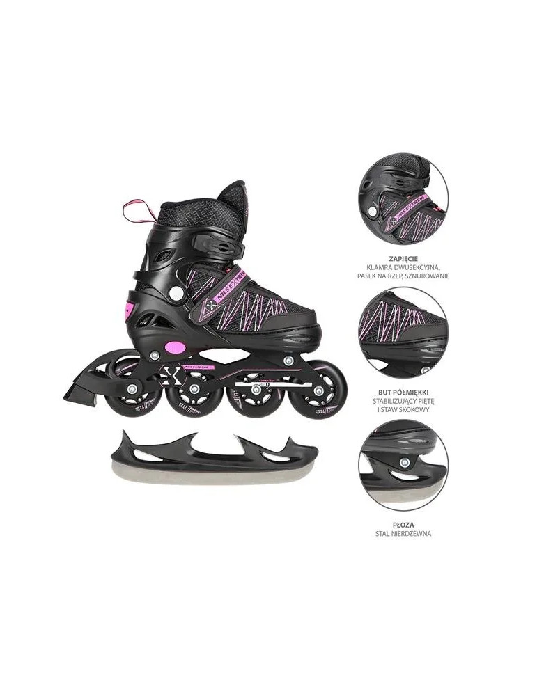 Patines Ajustables 2 En 1 Negro Y Rosa – En Línea Y De Hockey Sobre Hielo