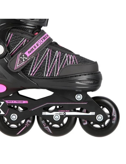 Patines Ajustables 2 En 1 Negro Y Rosa – En Línea Y De Hockey Sobre Hielo