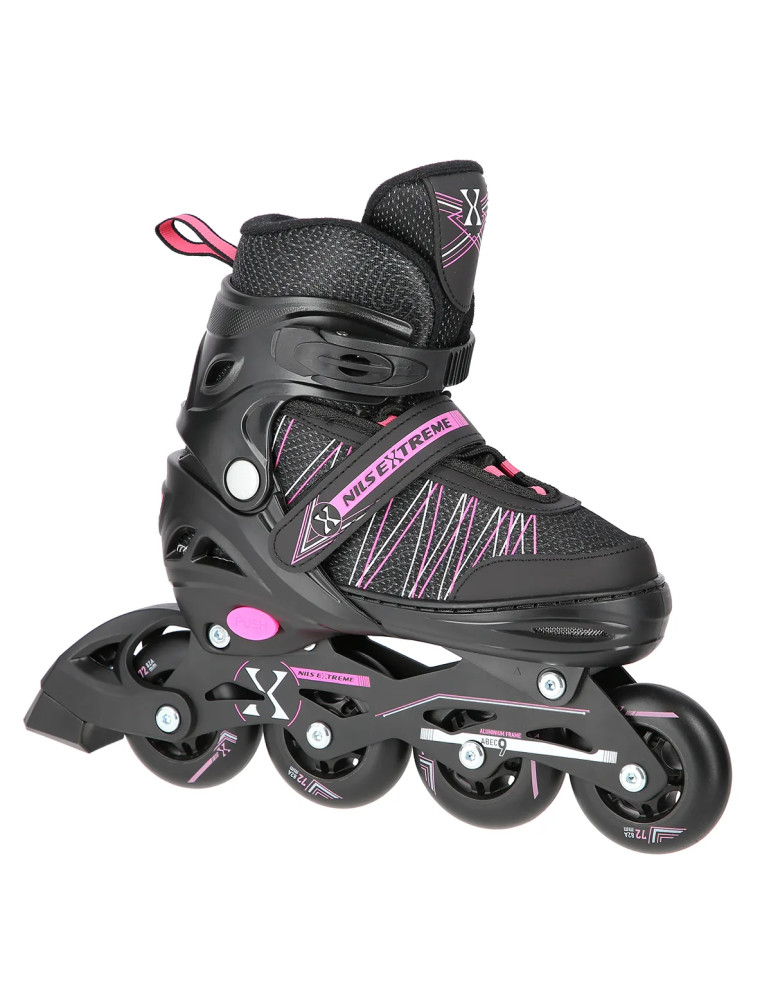 2-in-1 NILS Extreme Black-Pink Skates - front view
