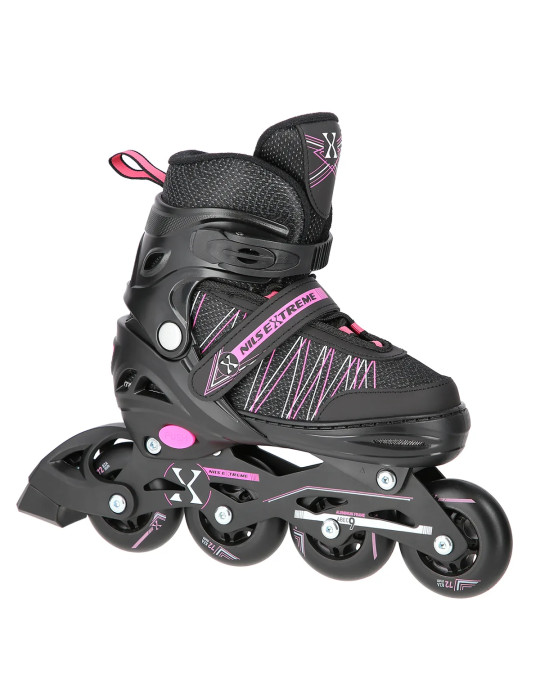 2-in-1 NILS Extreme Black-Pink Skates - front view