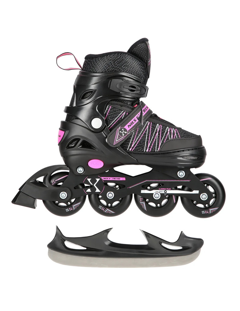NILS Extreme NH11912A Patins 2en1 Noir-Rose Ajustables - Vista 11